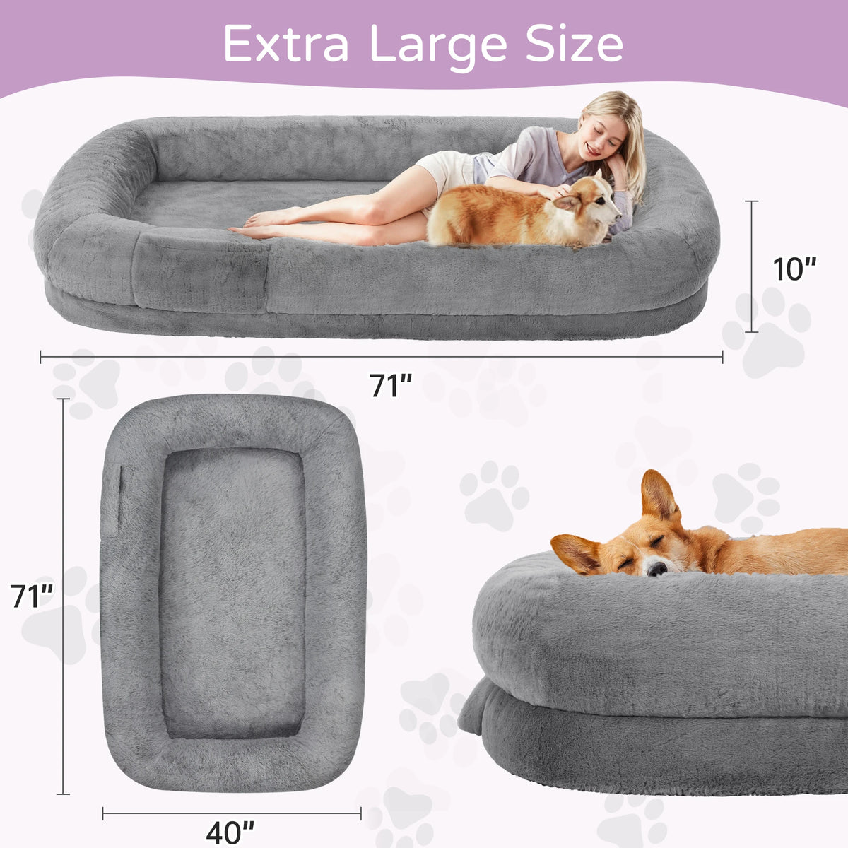 Premium Orthopedic Faux Fur Human Dog Bed With Washable Cover