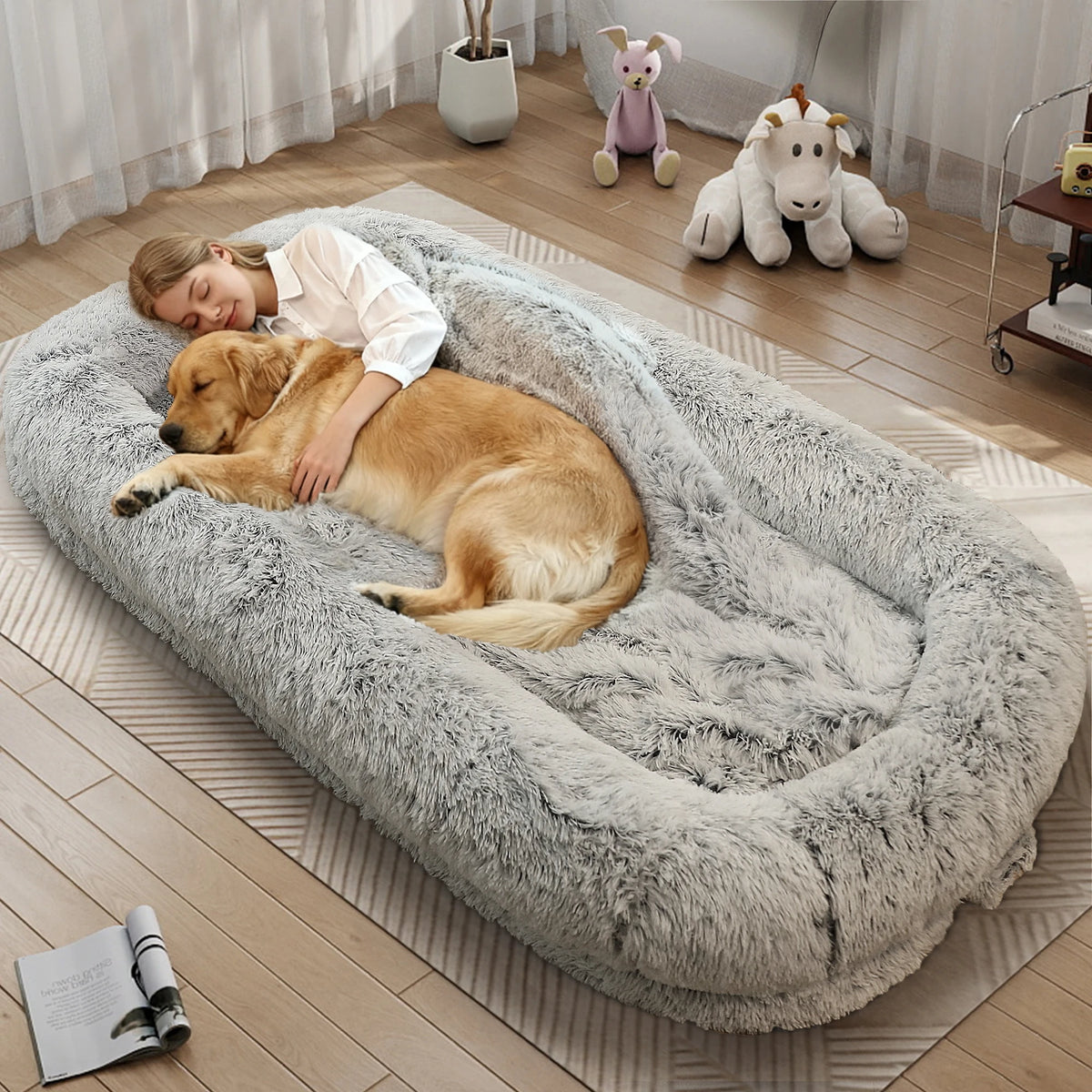 Premium Orthopedic Faux Fur Human Dog Bed With Washable Cover