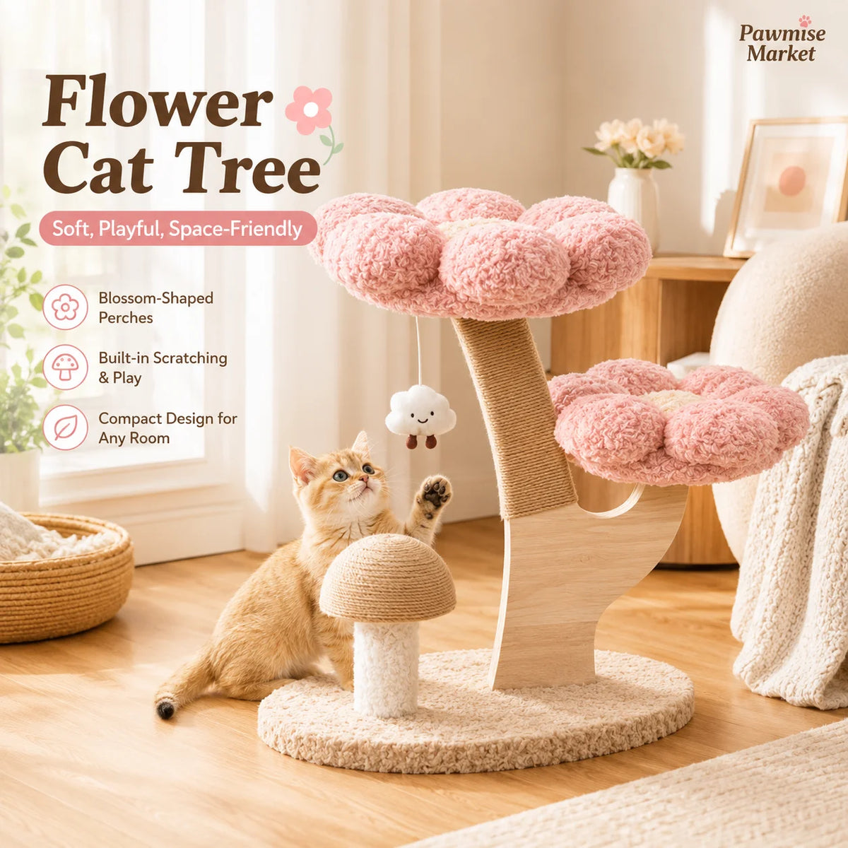 Indoor Cat Tree With Sisal Scratching Post And Comfort Perches
