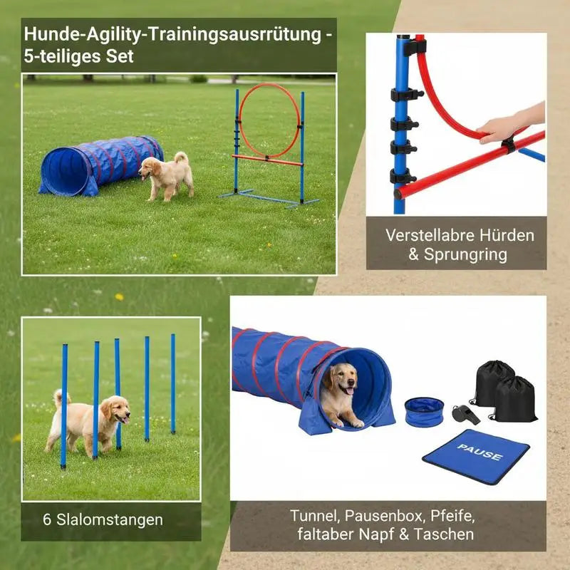 Dog Agility Training Equipment Set With Adjustable Hurdles And Tunnel