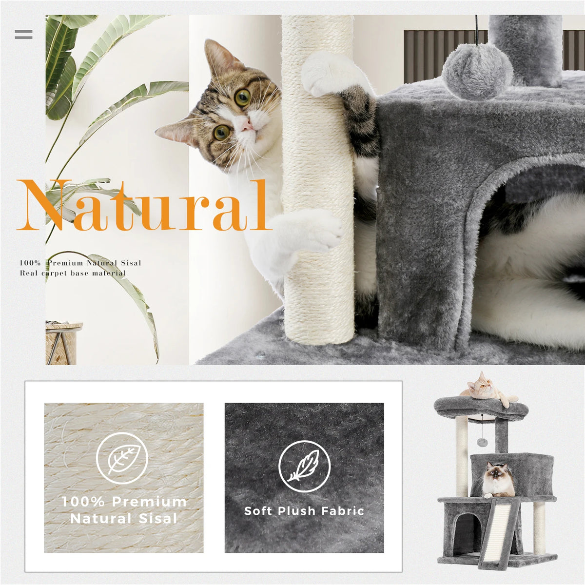 Pawz Road Cat Tower Double Condos Spacious Perch Sisal Post
