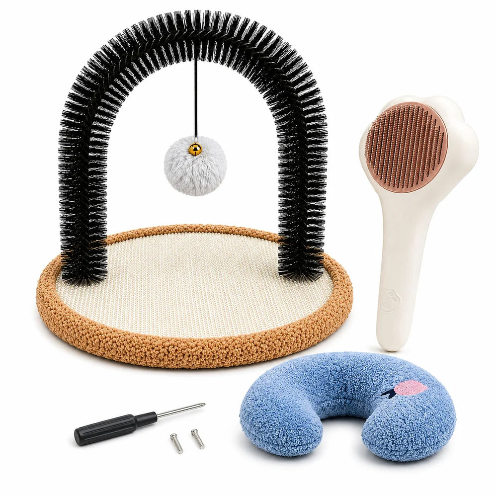 Cat Grooming Arch With Sisal Scratching Base And Plush Rest Pad