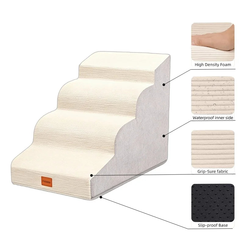 Foam Dog Stairs With Washable Cover For Beds And Sofas