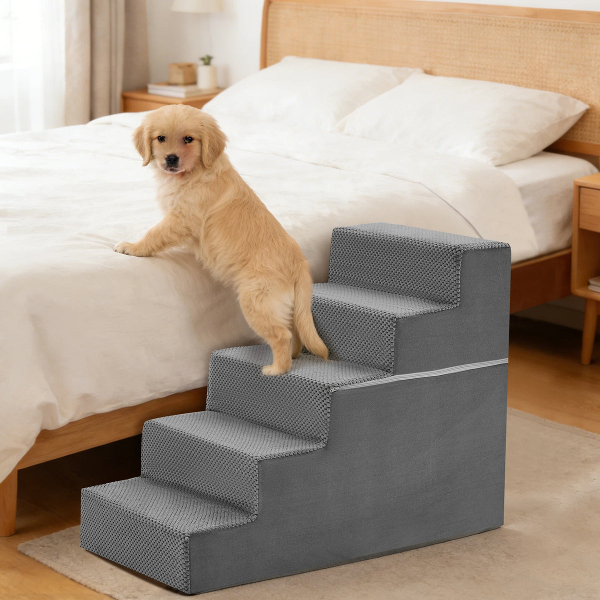 JHK Curved Foam Dog Stairs Non Slip Indoor Pet Ramp