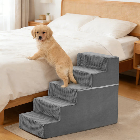 JHK Curved Foam Dog Stairs Non Slip Indoor Pet Ramp