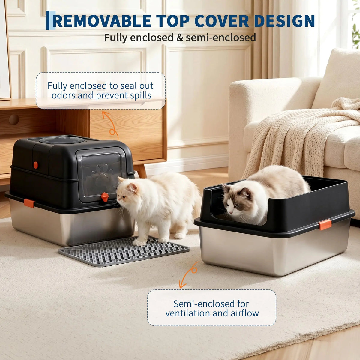 Studyset Enclosed Stainless Steel Litter Box With Lid And Scoop