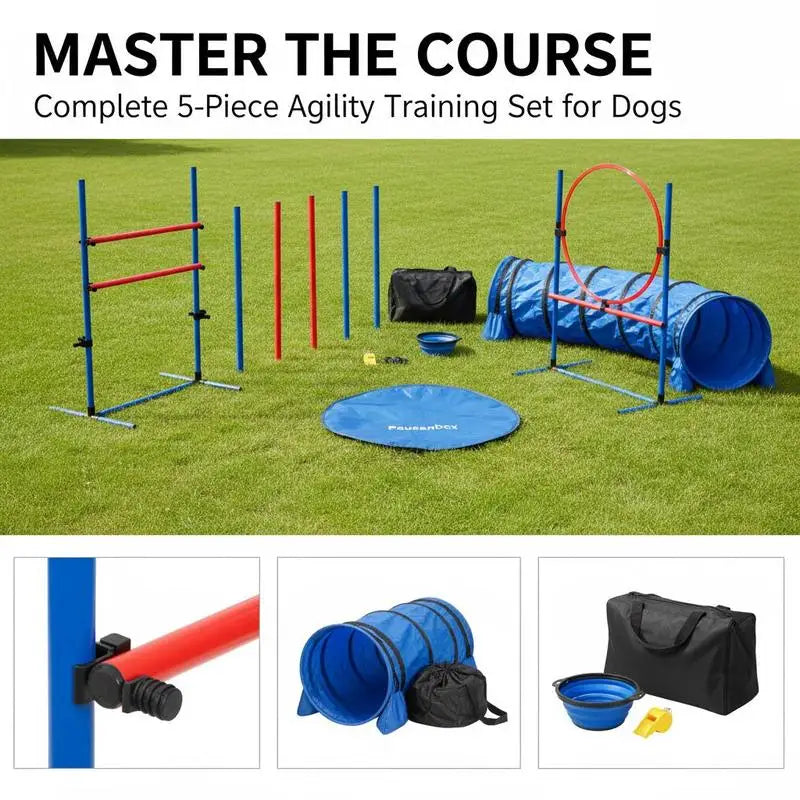 Dog Agility Training Equipment Set With Adjustable Hurdles And Tunnel