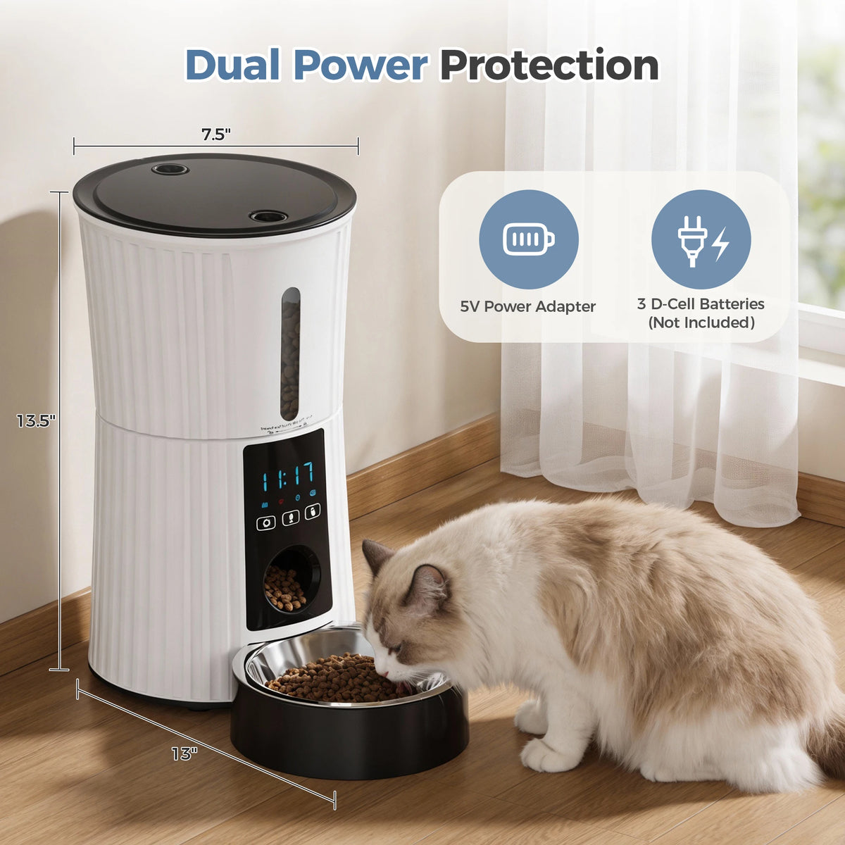 Smart Automatic Cat Feeder With App Control Dual Power Supply