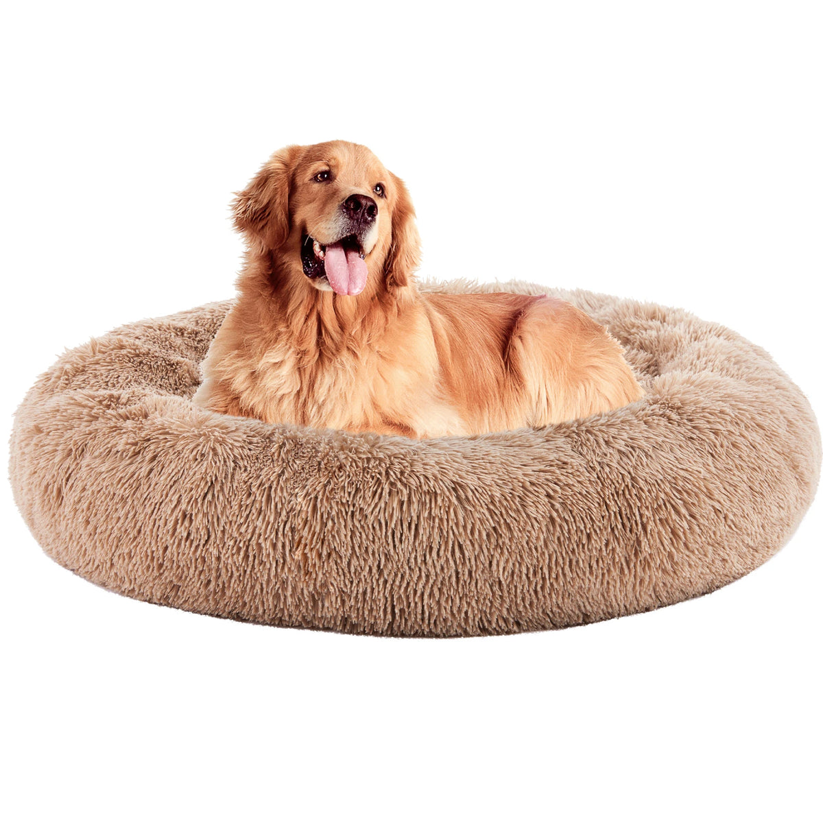 MCQ Round Faux Fur Plush Dog Bed Anti Slip Backing