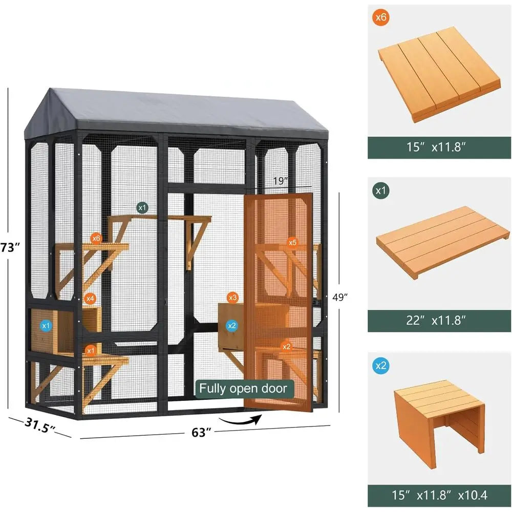 Weather Resistant Outdoor Cat Catio Enclosure With Waterproof Roof