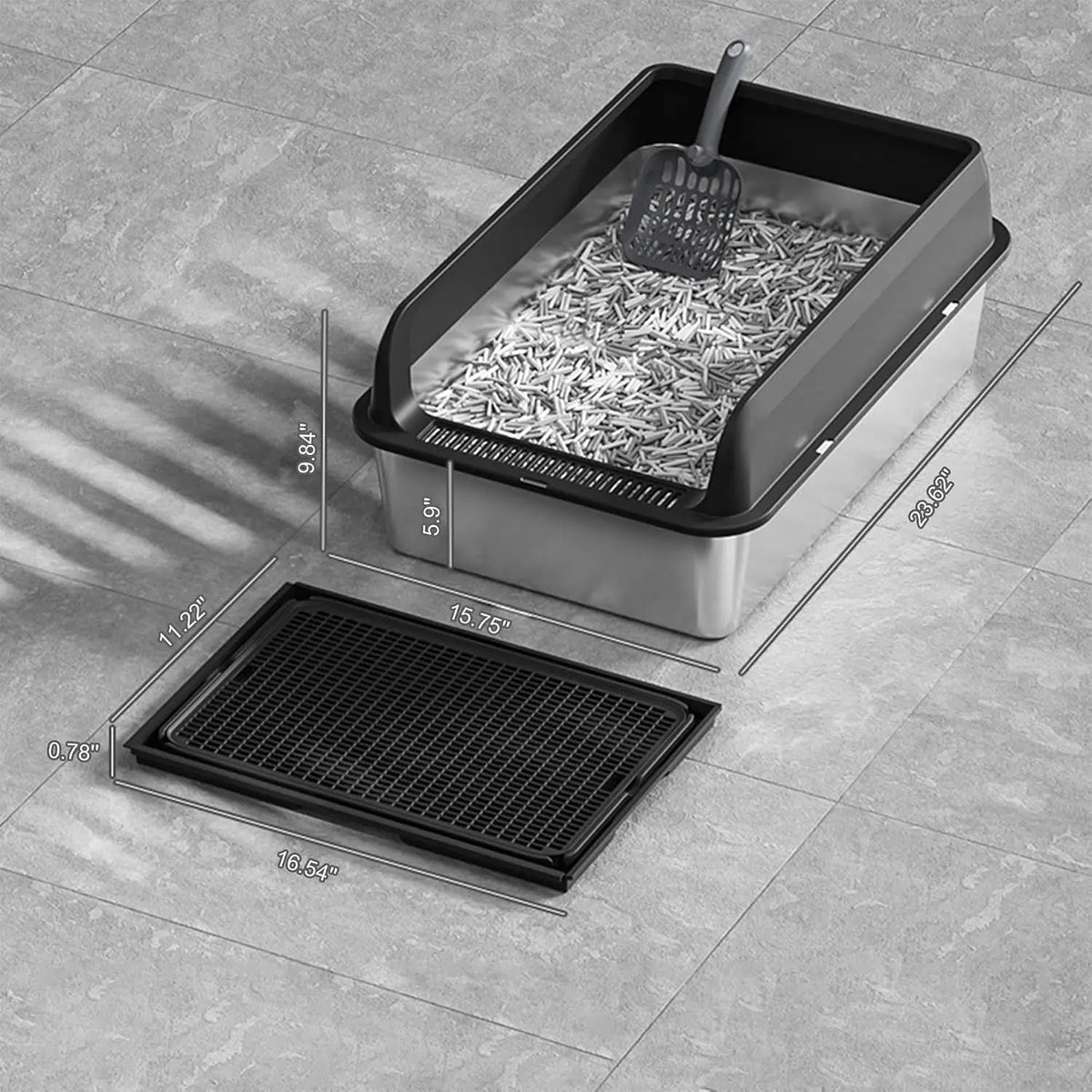 Garvee Stainless Steel Covered Cat Litter Box With Anti Tracking