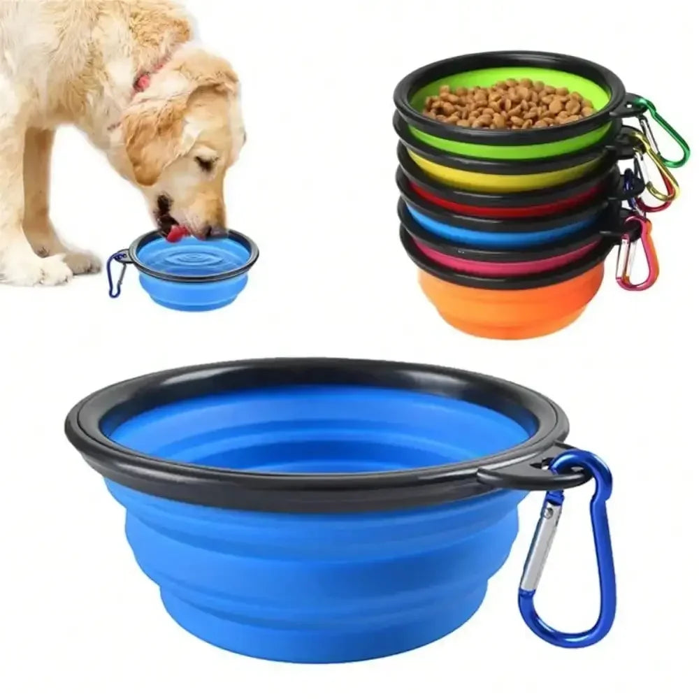 Portable Folding Pet Bowl Dispenser With Carabiner For Travel