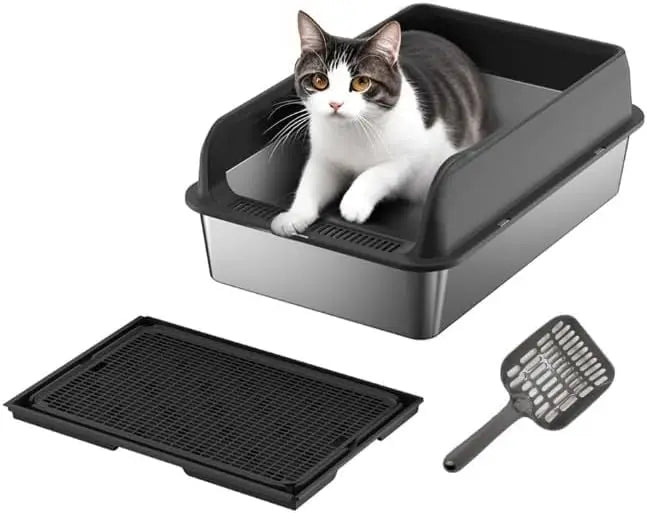 Garvee Stainless Steel Covered Cat Litter Box With Anti Tracking