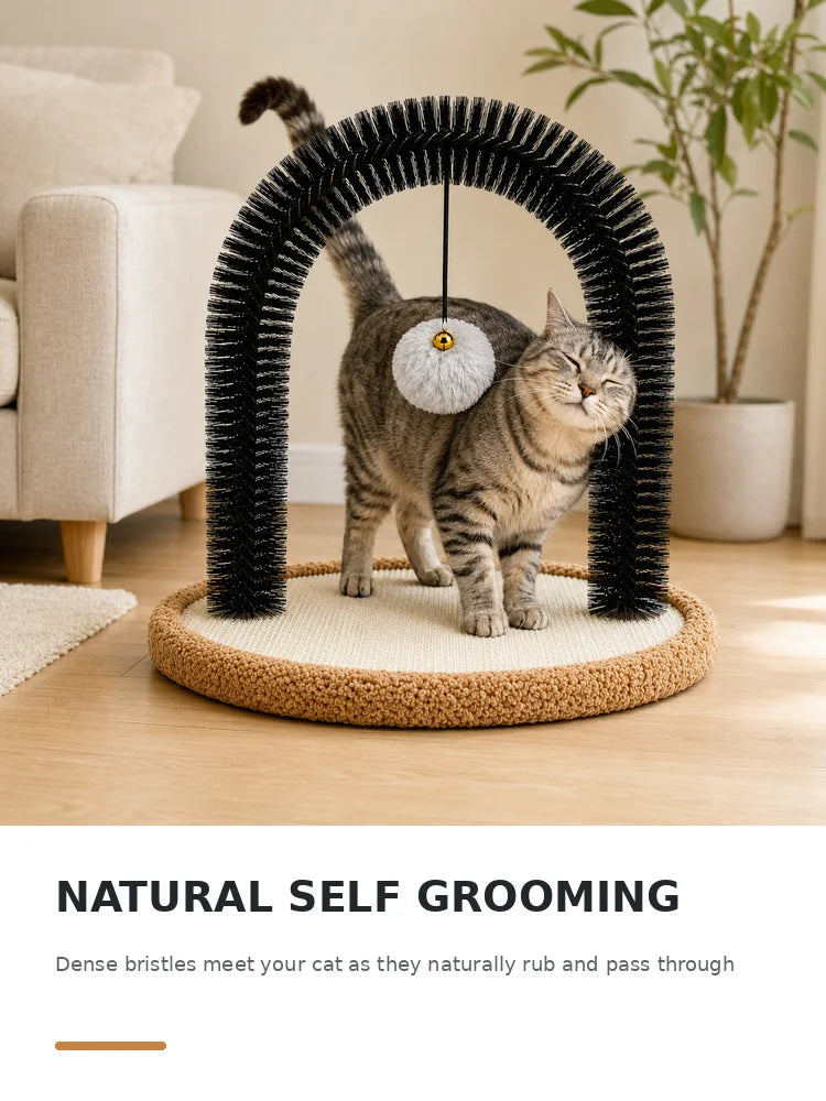 Cat Grooming Arch With Sisal Scratching Base And Plush Rest Pad