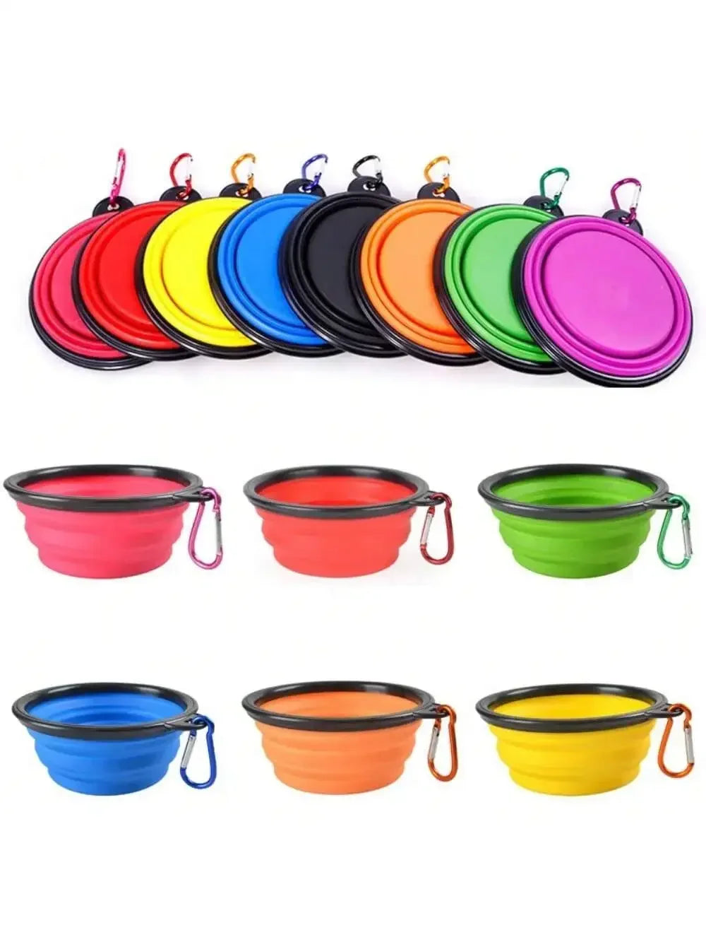 Portable Folding Pet Bowl Dispenser With Carabiner For Travel