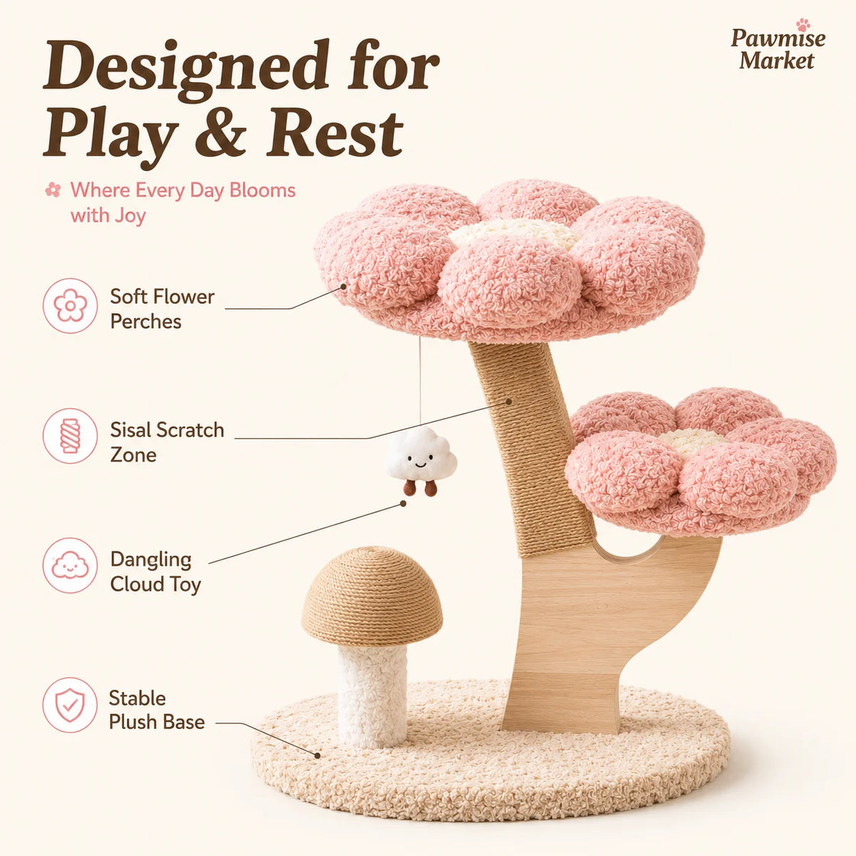 Indoor Cat Tree With Sisal Scratching Post And Comfort Perches