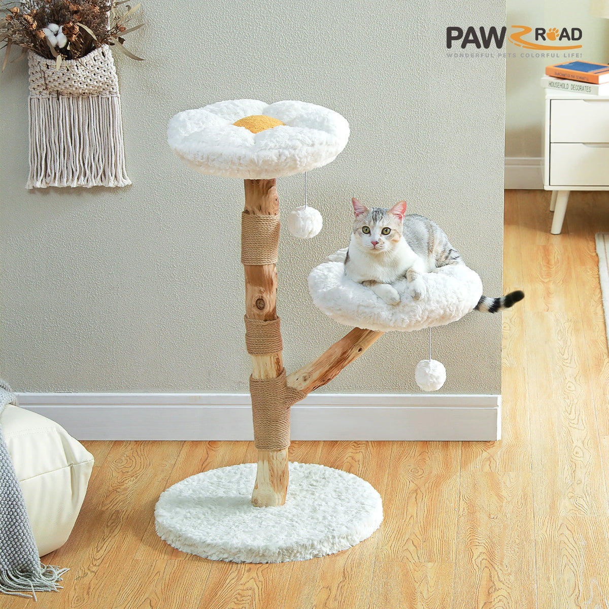 PAWZ Road Flower Cat Tree Wooden Tower Sisal Scratching Post