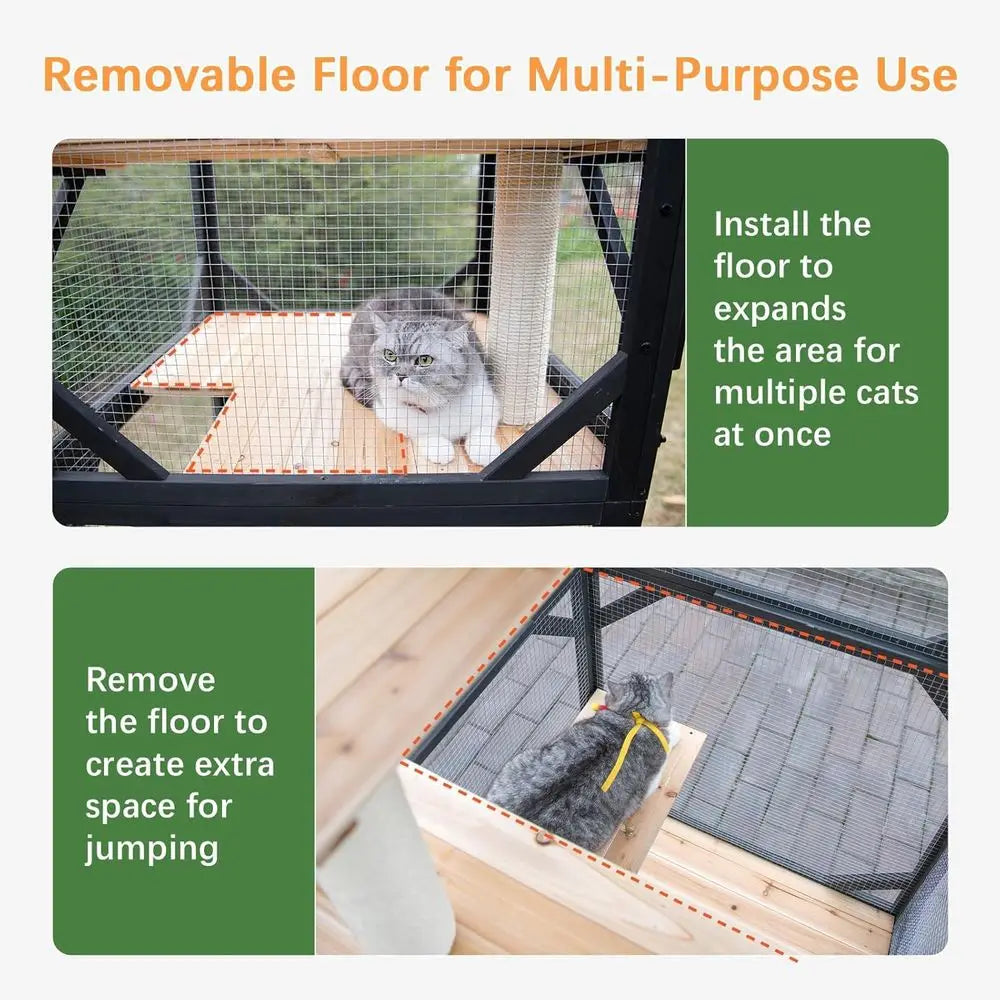 Multi Level Cat Catio With Removable Platforms And Weatherproof Top