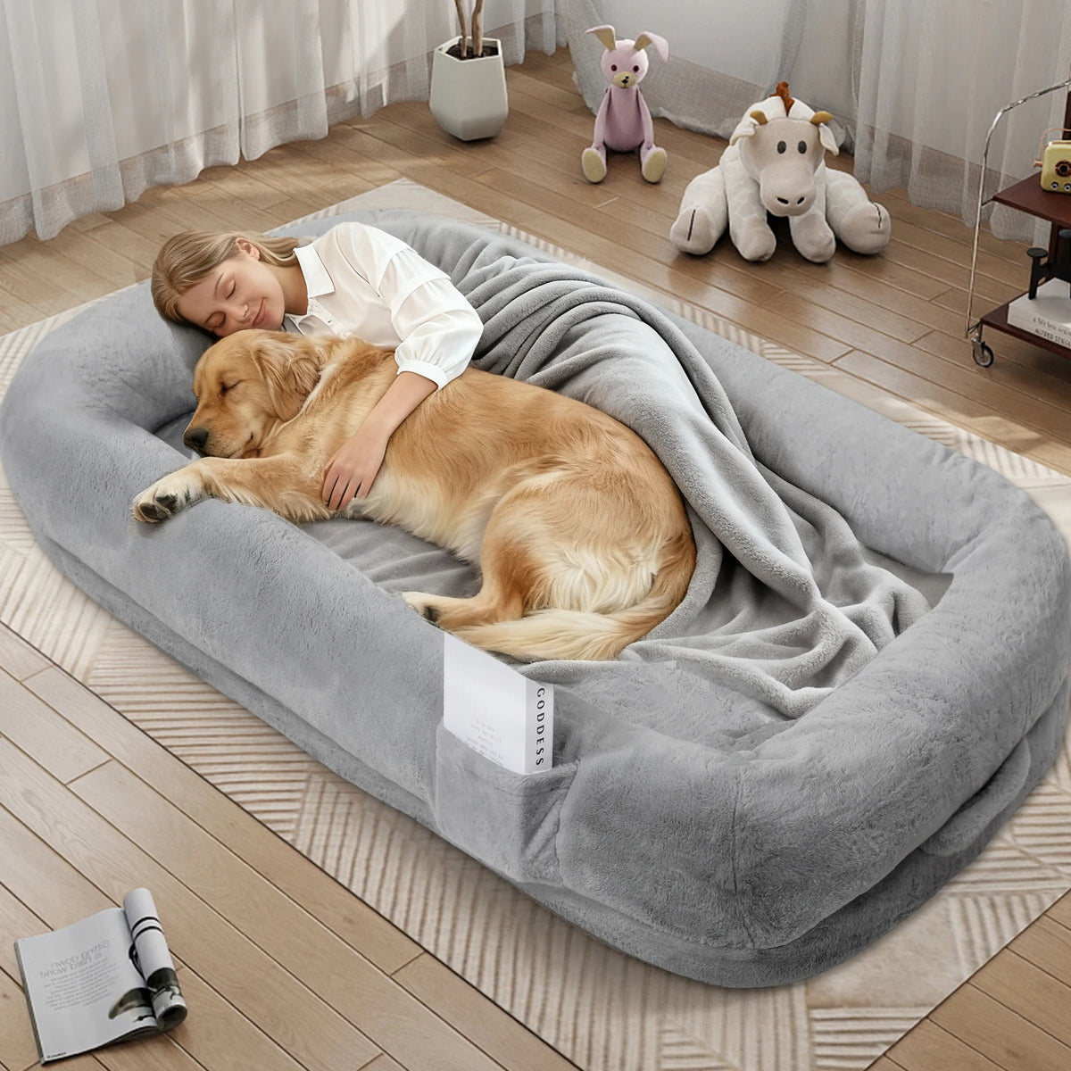Premium Orthopedic Faux Fur Human Dog Bed With Washable Cover