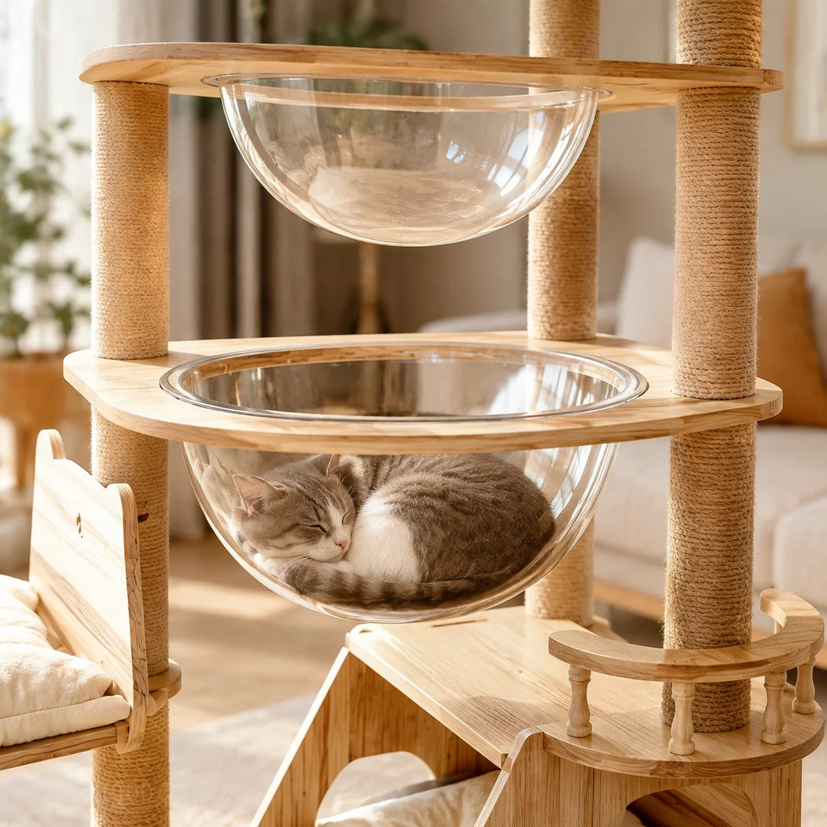 Indoor Cat Tree With Acrylic Pods And Premium Sisal Posts