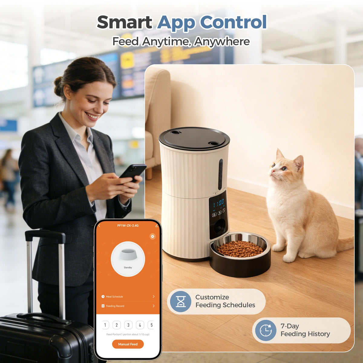 Smart Automatic Cat Feeder With App Control Dual Power Supply