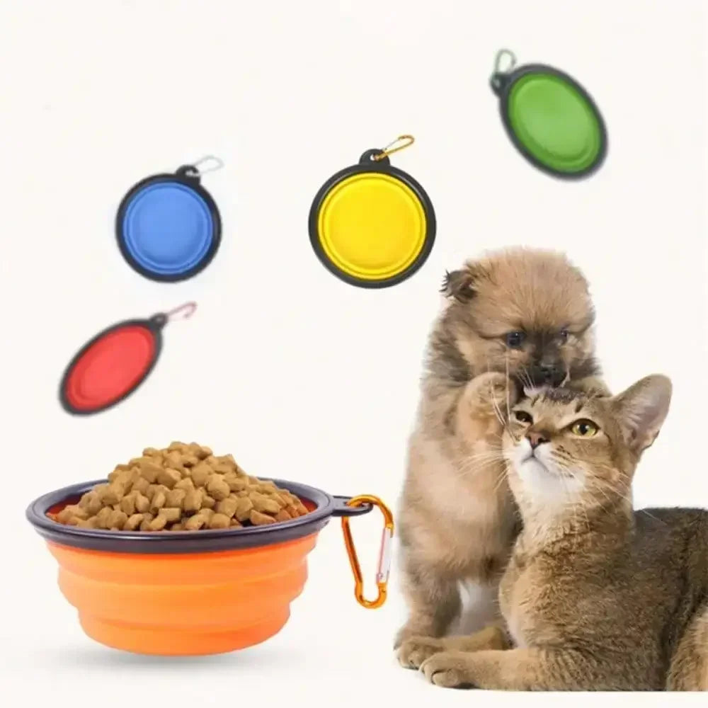 Portable Folding Pet Bowl Dispenser With Carabiner For Travel