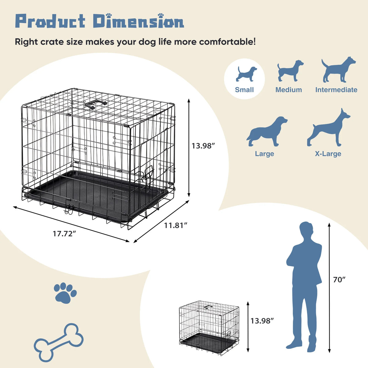 JHK Foldable Dog Crate With Secure Lock And Removable Tray