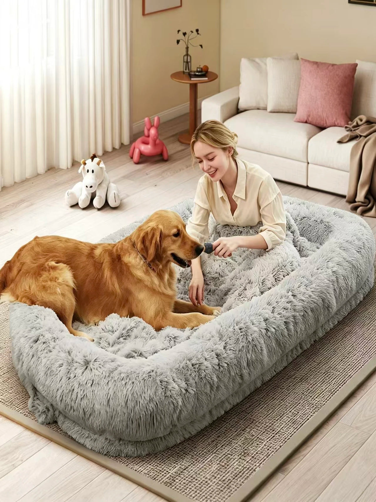 Premium Orthopedic Faux Fur Human Dog Bed With Washable Cover