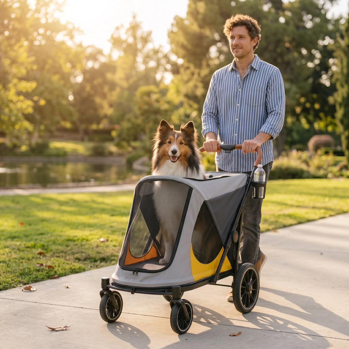Foldable Four Wheel Dog Stroller With Shock Absorption