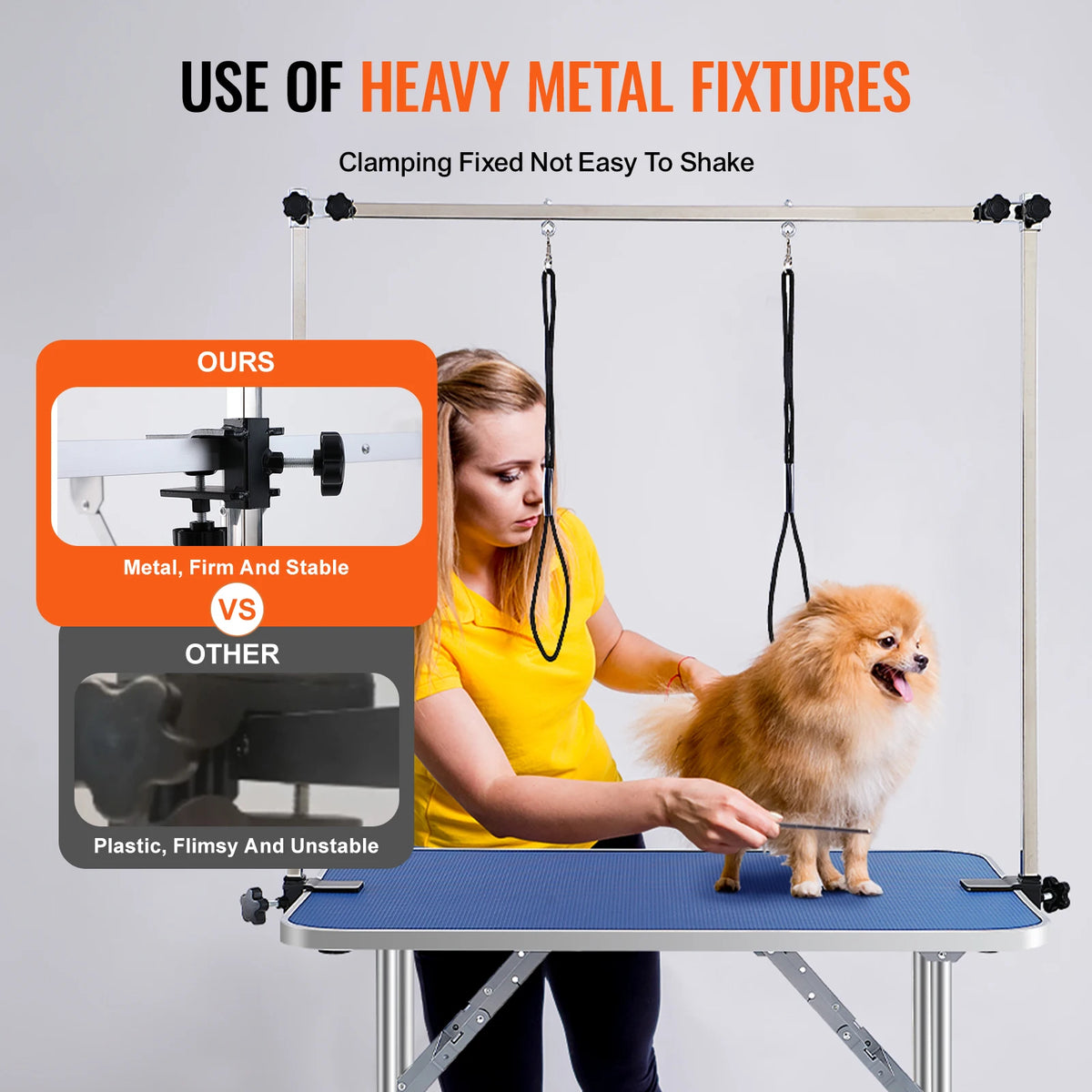 Foldable Pet Grooming Table With Dual Arms And Safety Loop