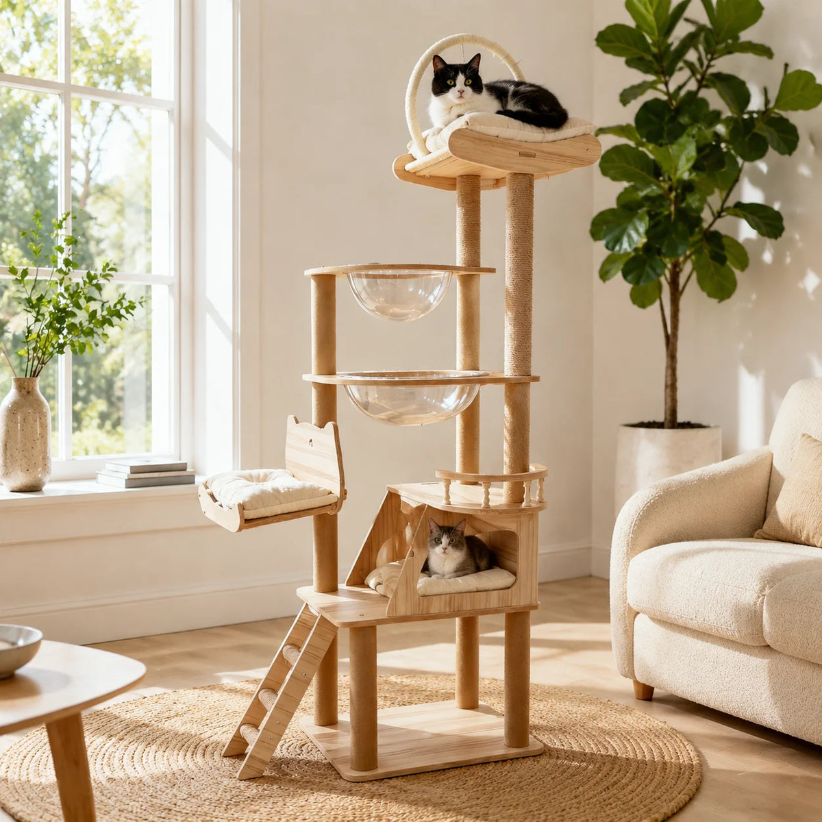 Indoor Cat Tree With Acrylic Pods And Premium Sisal Posts