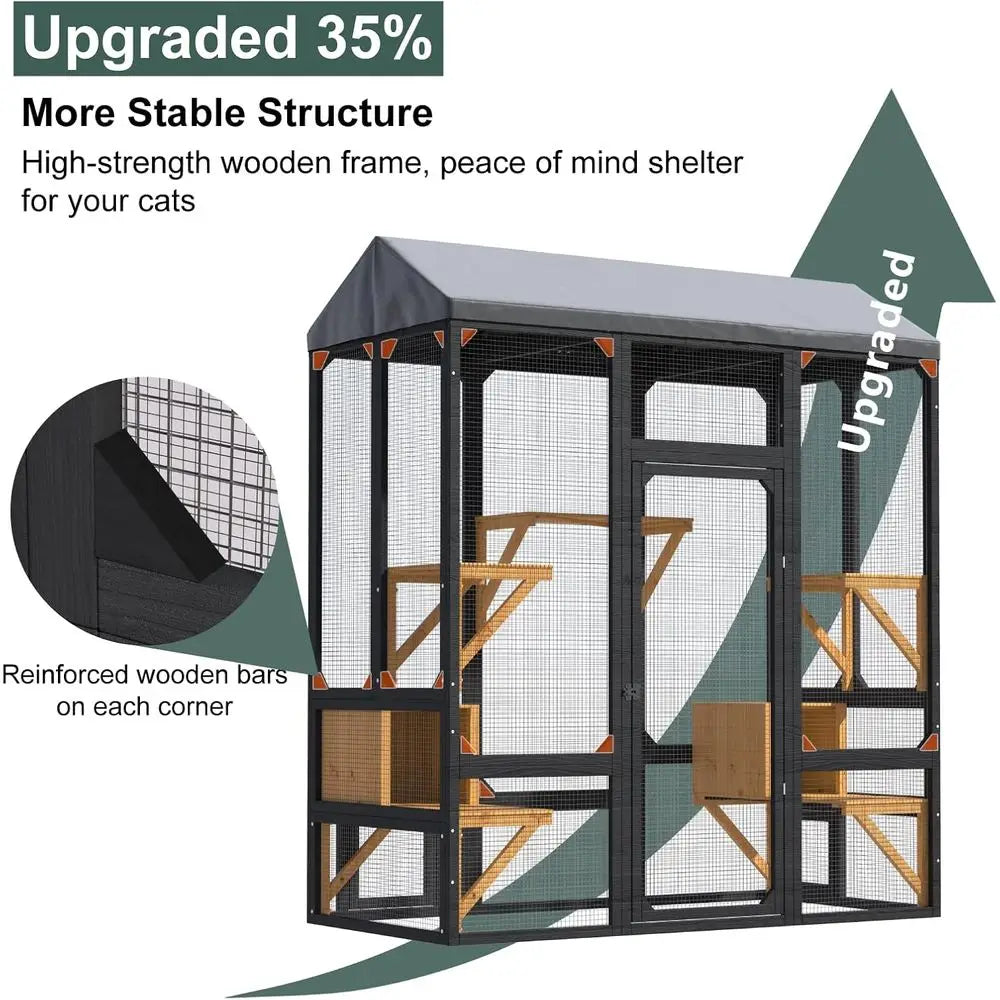 Weather Resistant Outdoor Cat Catio Enclosure With Waterproof Roof