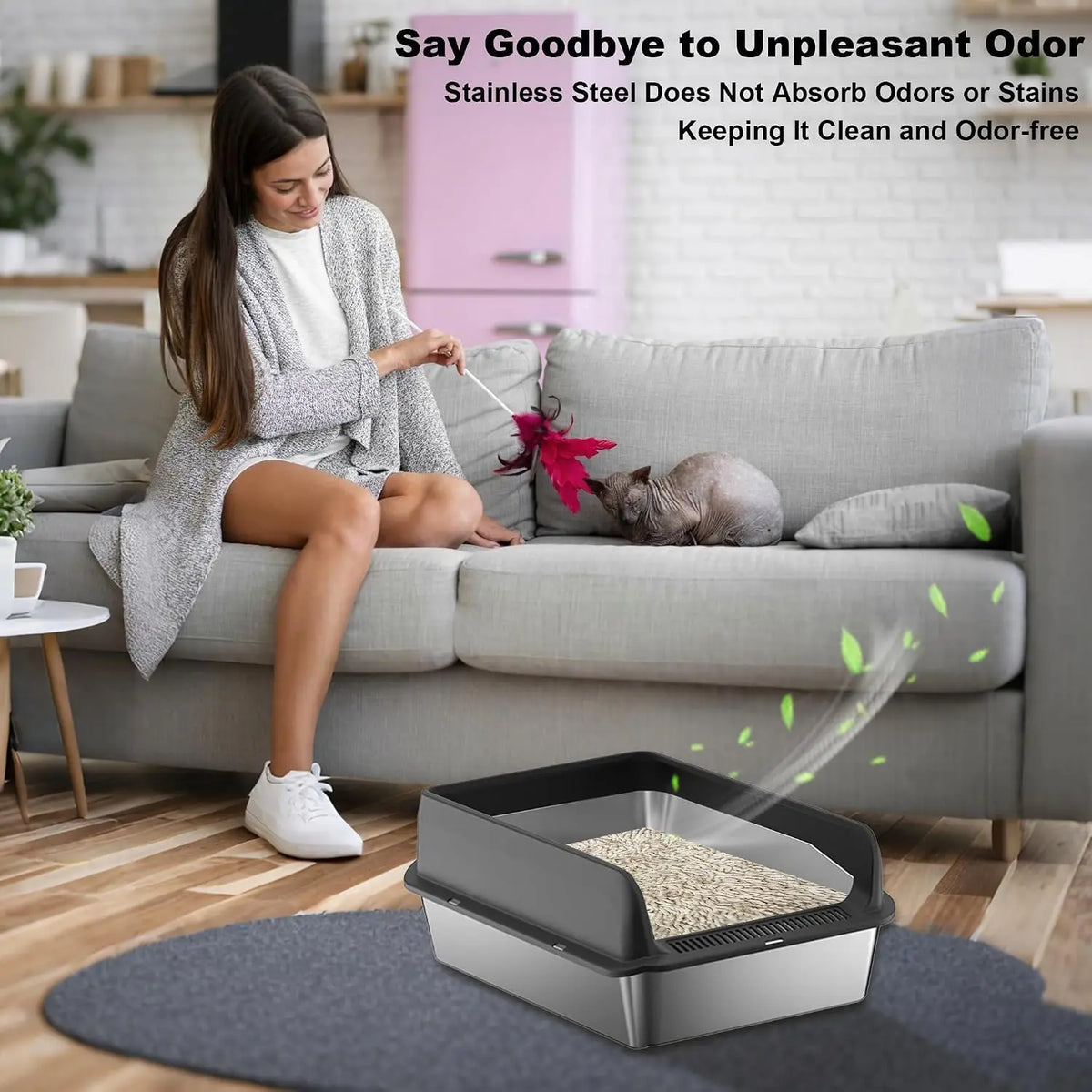 Garvee Stainless Steel Covered Cat Litter Box With Anti Tracking