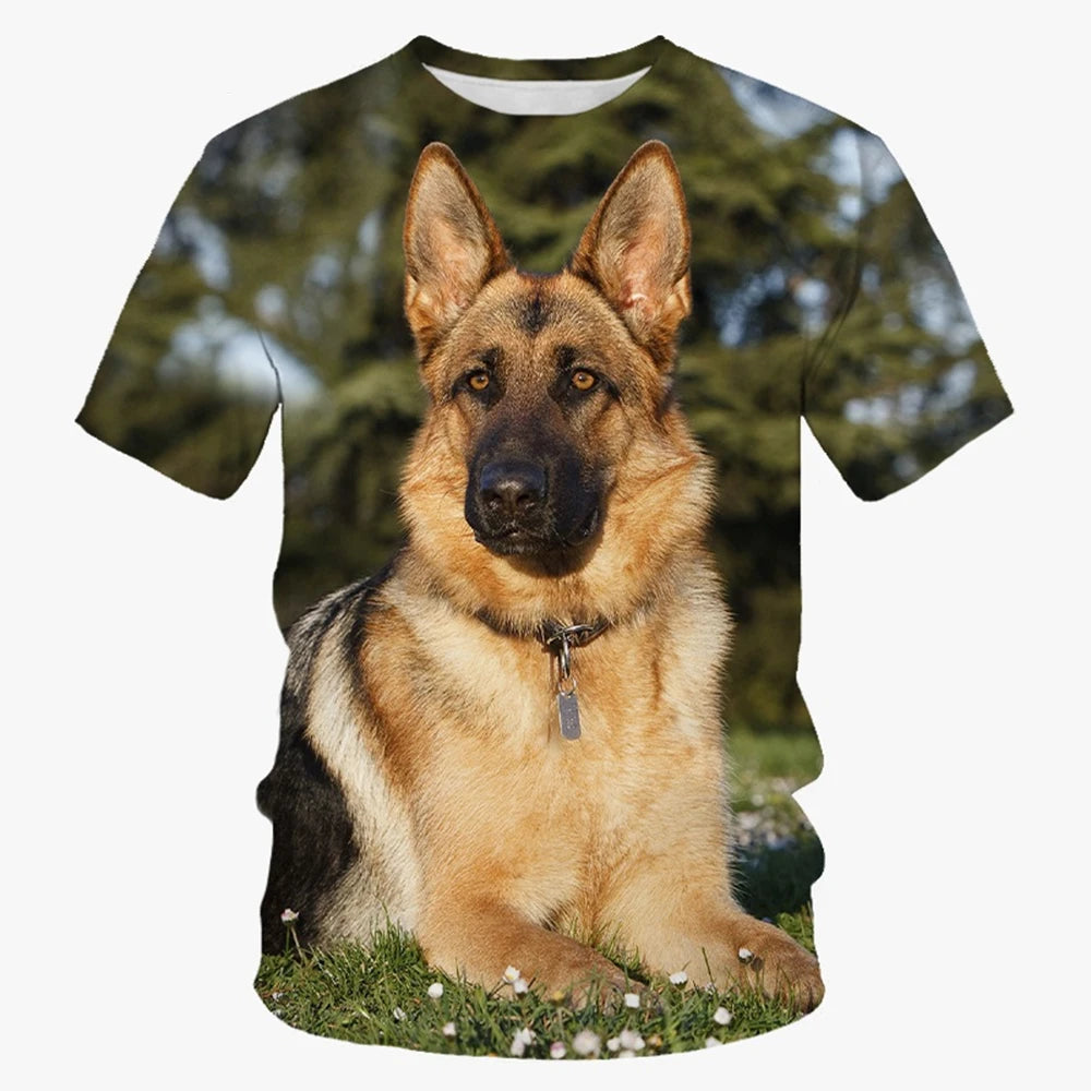 Cute 3D Dog Print Mens Casual Summer Short Sleeve Shirt
