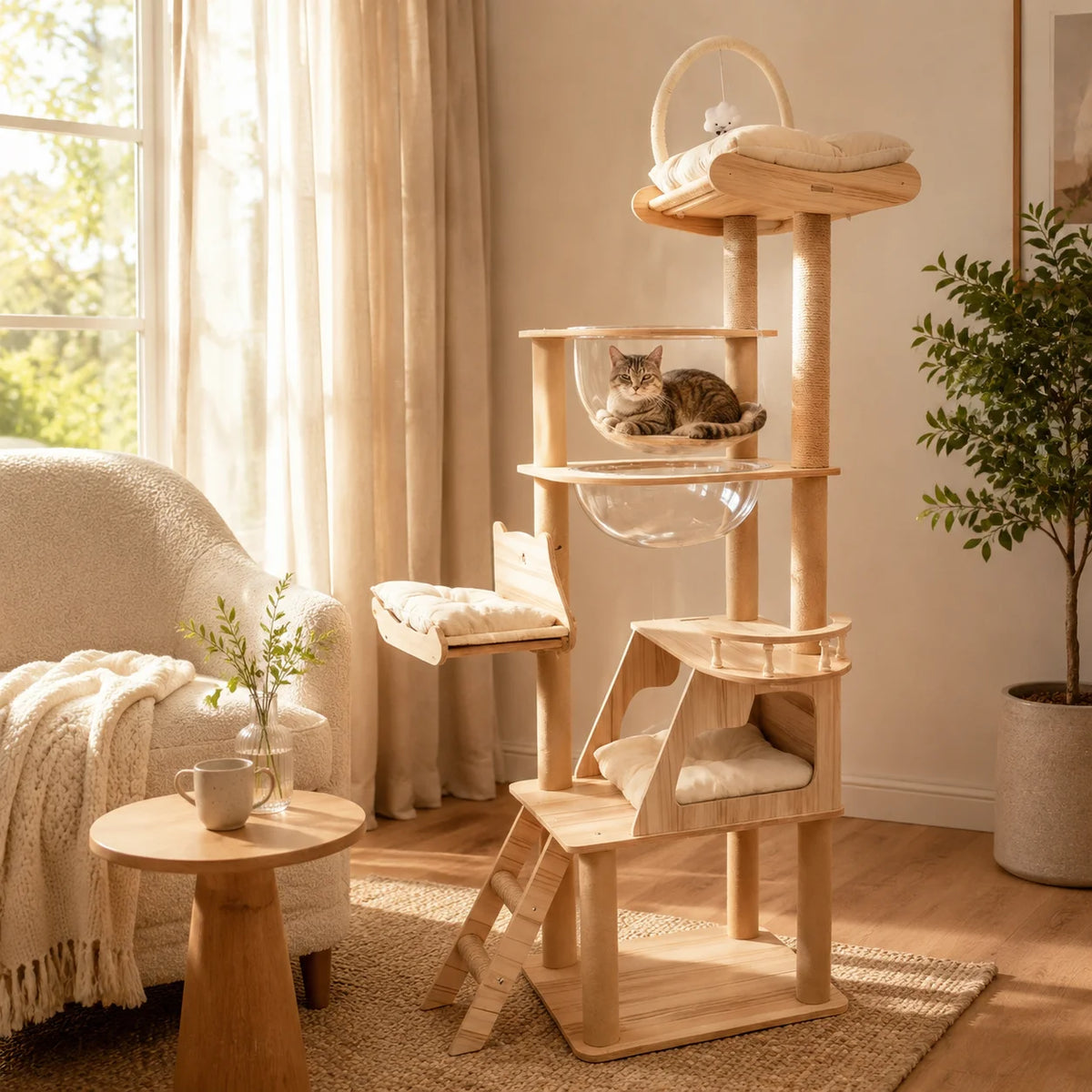 Indoor Cat Tree With Acrylic Pods And Premium Sisal Posts