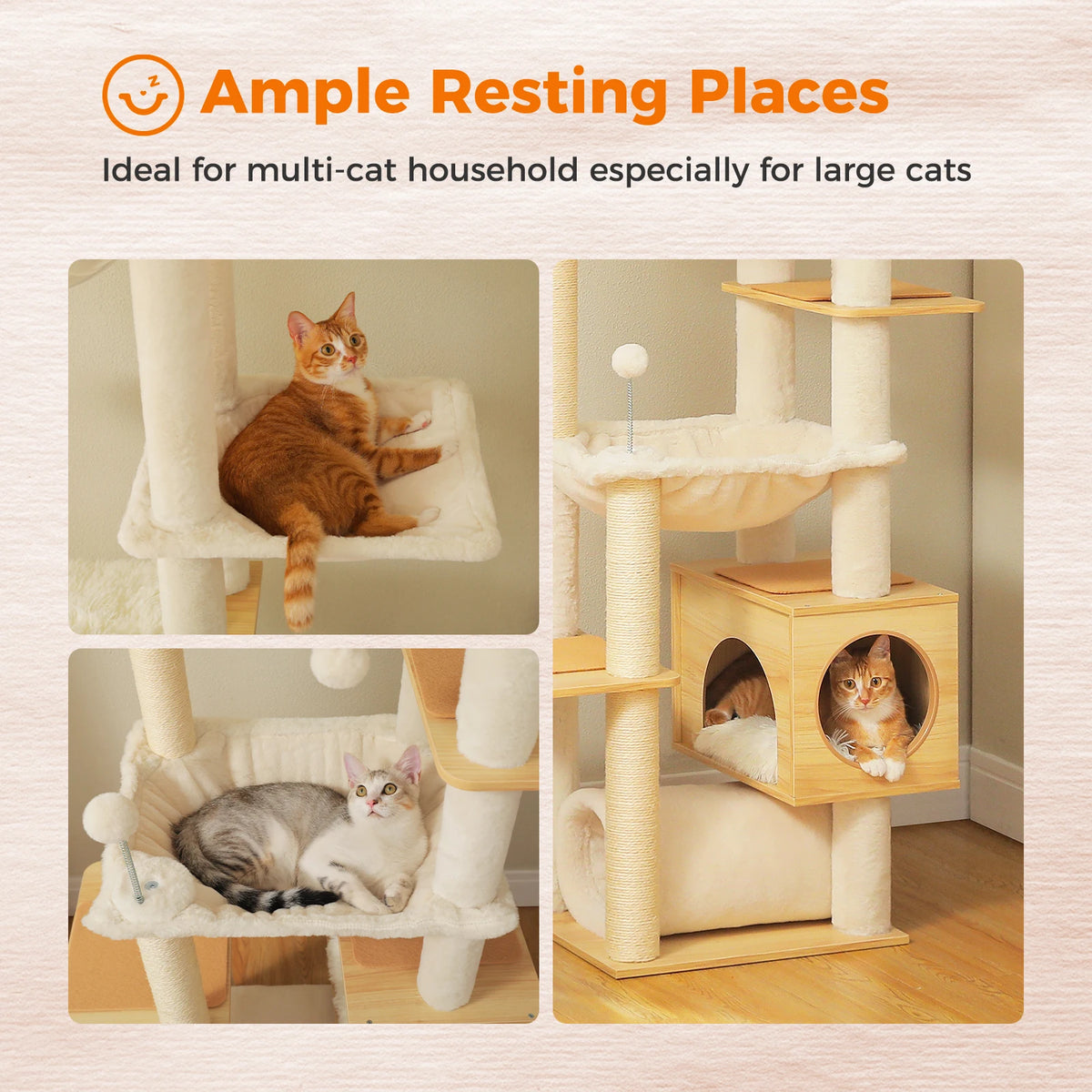 PAWZ Road Height Adjustable Wooden Cat Tower With Hammock