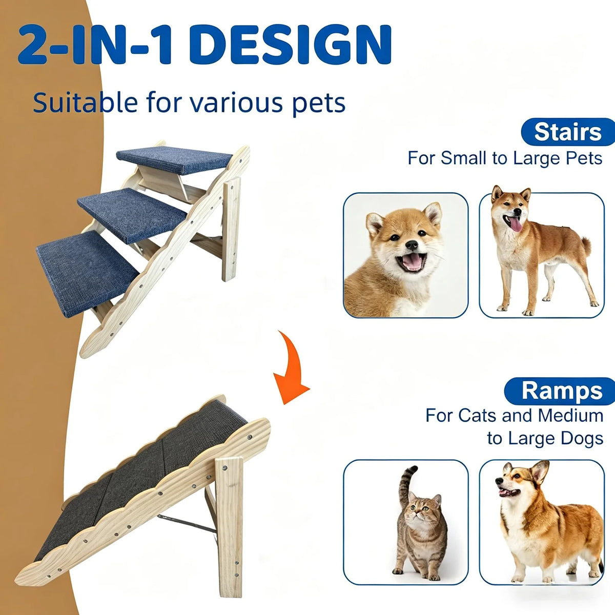 DishyKooker Wooden Pet Stairs And Folding Dog Ramp For Beds