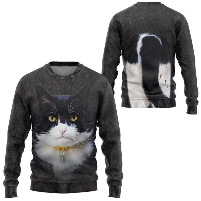 Cute Cat 3D Printed Mens Casual Long Sleeve Sweatshirt