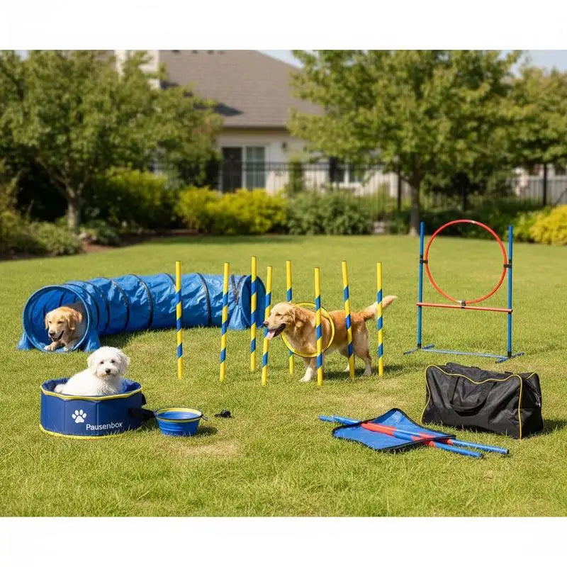 Dog Agility Training Equipment Set With Adjustable Hurdles And Tunnel