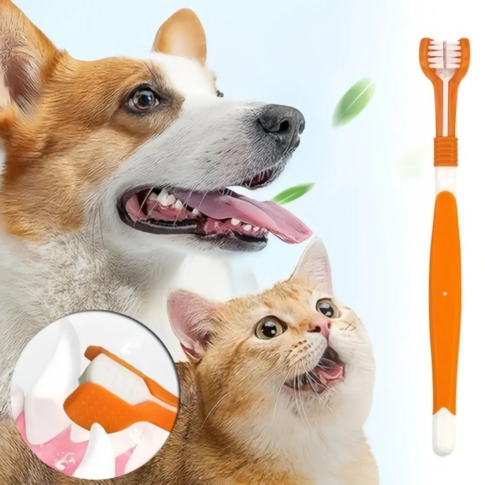 Triple Sided Pet Toothbrush For Dogs And Cats Dental Cleaner