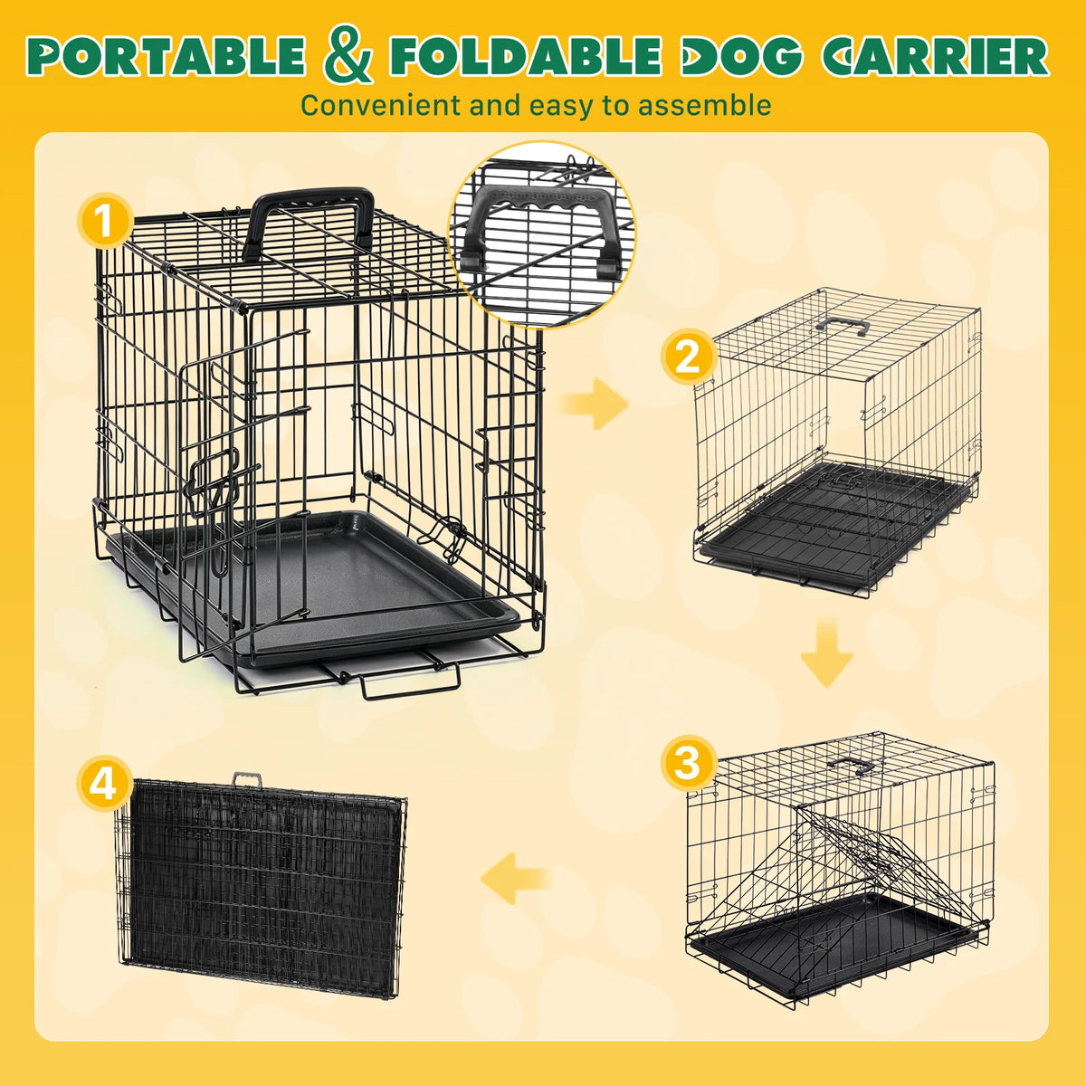 JHK Foldable Dog Crate With Secure Lock And Removable Tray