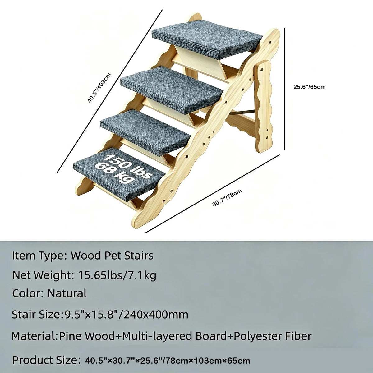 DishyKooker Wooden Pet Stairs And Folding Dog Ramp For Beds