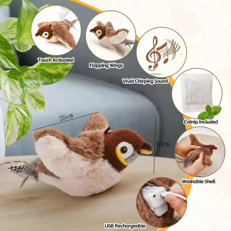 Touch Activated Plush Simulated Bird Interactive Cat And Dog Toy