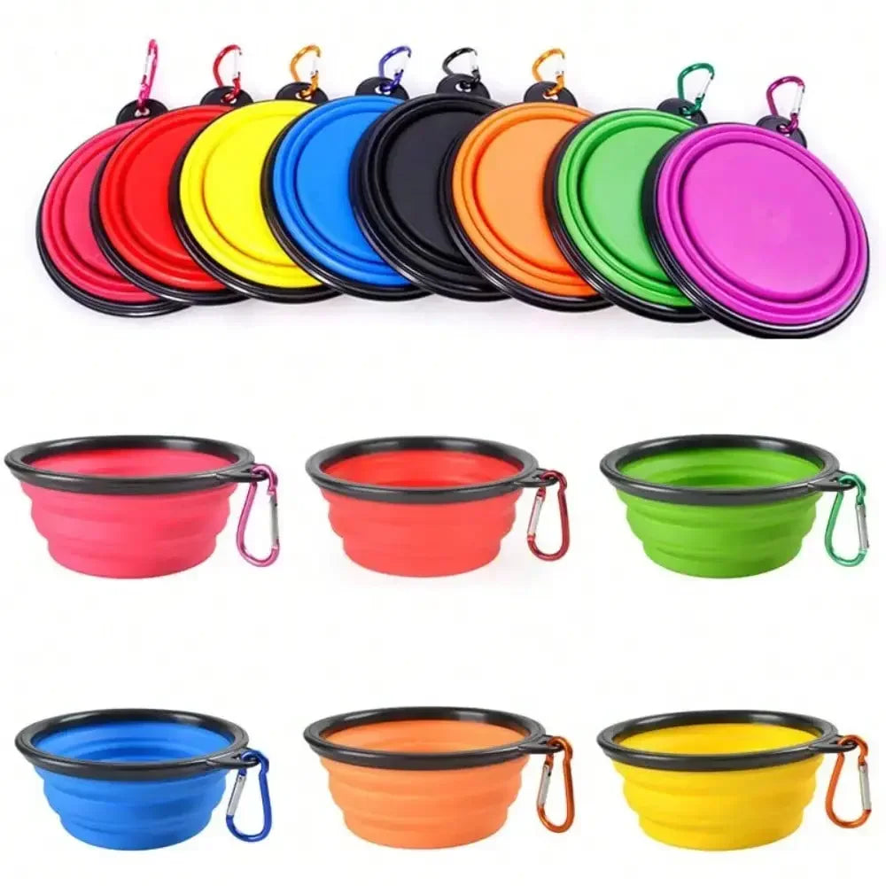 Portable Folding Pet Bowl Dispenser With Carabiner For Travel