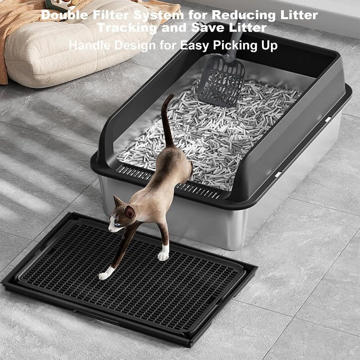Garvee Stainless Steel Covered Cat Litter Box With Anti Tracking