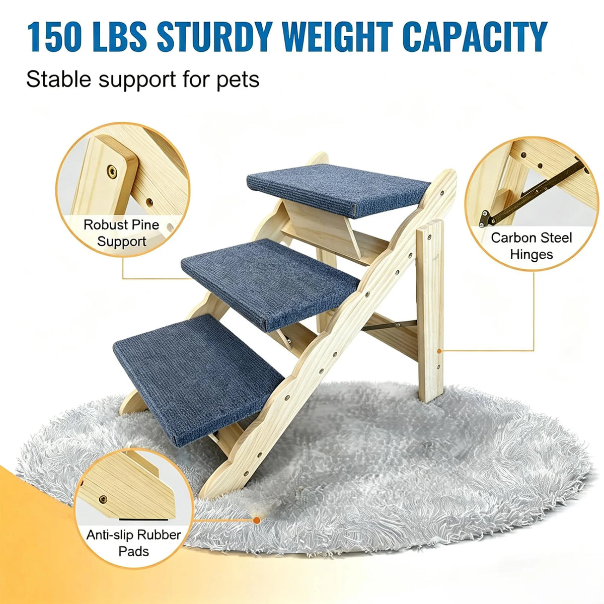 DishyKooker Wooden Pet Stairs And Folding Dog Ramp For Beds