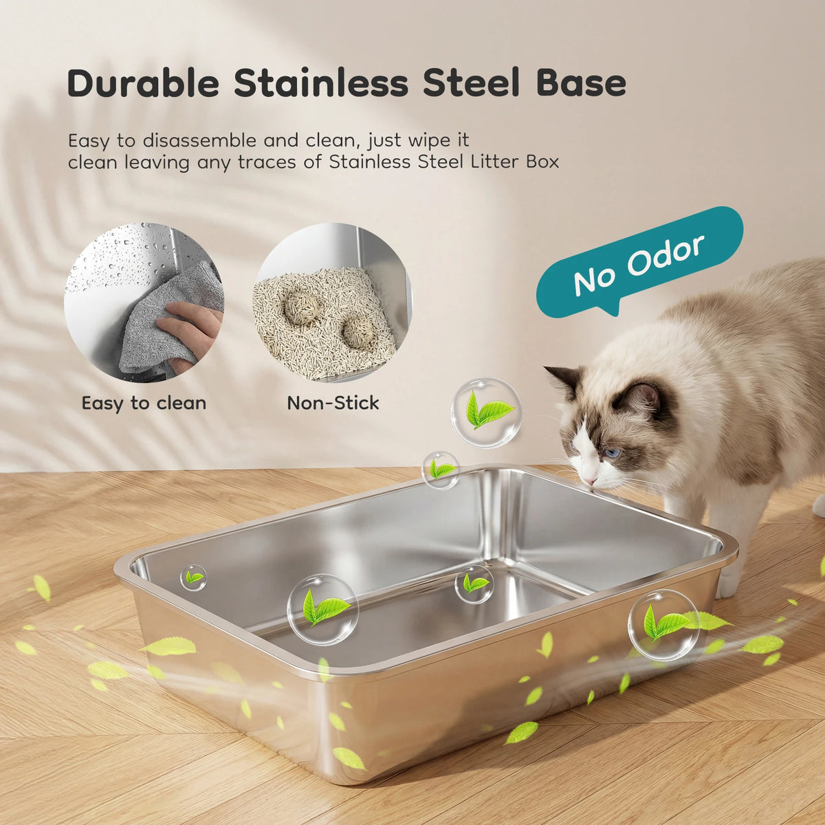 Totally Enclosed Stainless Steel Cat Litter Box With Scoop