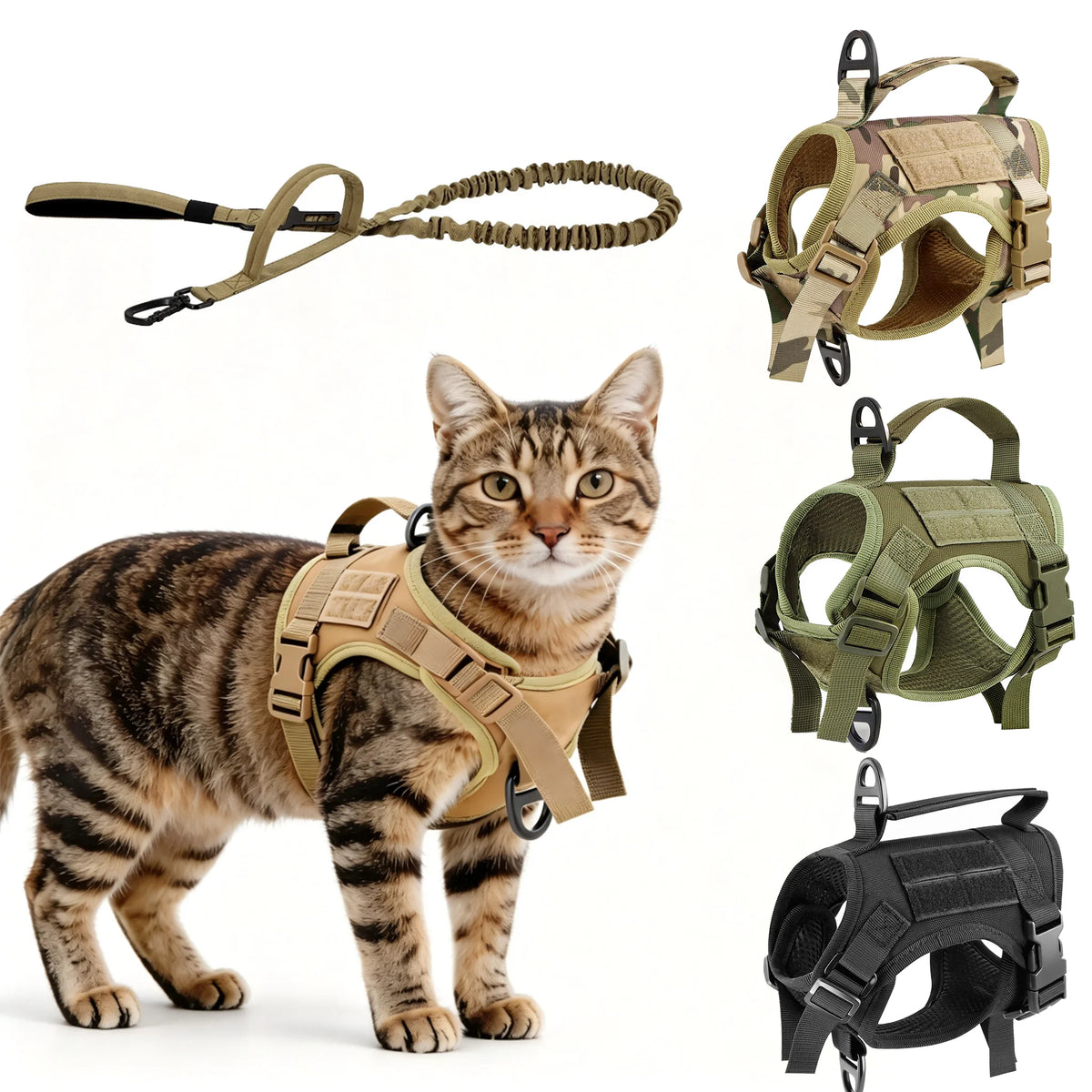 Tactical Cat Harness With Adjustable Escape Proof Mesh And Leash