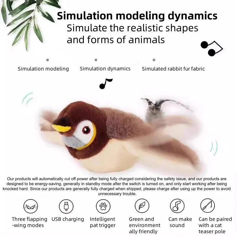 Touch Activated Plush Simulated Bird Interactive Cat And Dog Toy
