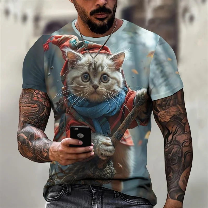 3D Printed Magical Wizard Cat Graphic T Shirt For Men###
